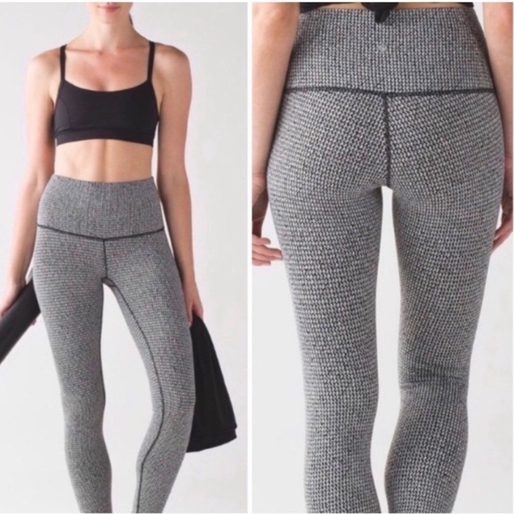 Lululemon High Times Pant High Rise Leggings Black White Textured Jacquard 7/8